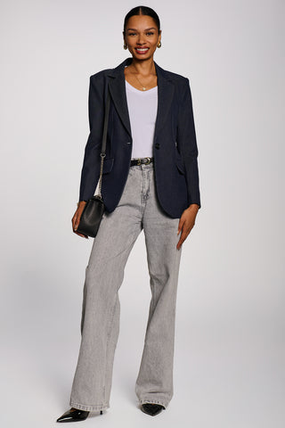 Oversized Single-Breasted Denim Blazer, Navy