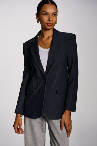 Oversized Single-Breasted Denim Blazer, Navy