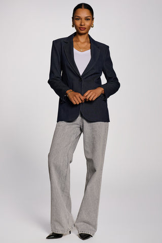 Oversized Single-Breasted Denim Blazer, Navy
