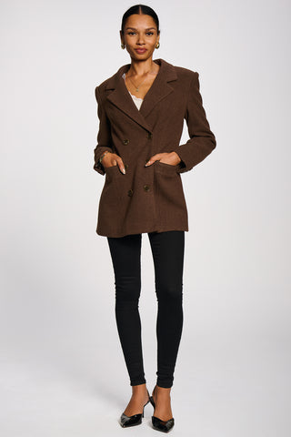 Double-Breasted Tailored Utility Jacket, Chocolate Brown