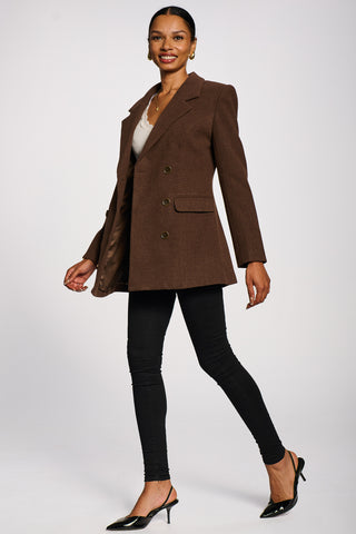 Double-Breasted Tailored Utility Jacket, Chocolate Brown