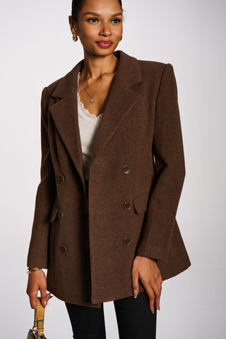 Double-Breasted Tailored Utility Jacket, Chocolate Brown