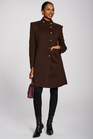 Asymmetrical Button Detail Jacket, Dark Brown