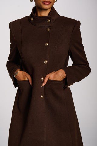 Asymmetrical Button Detail Jacket, Dark Brown