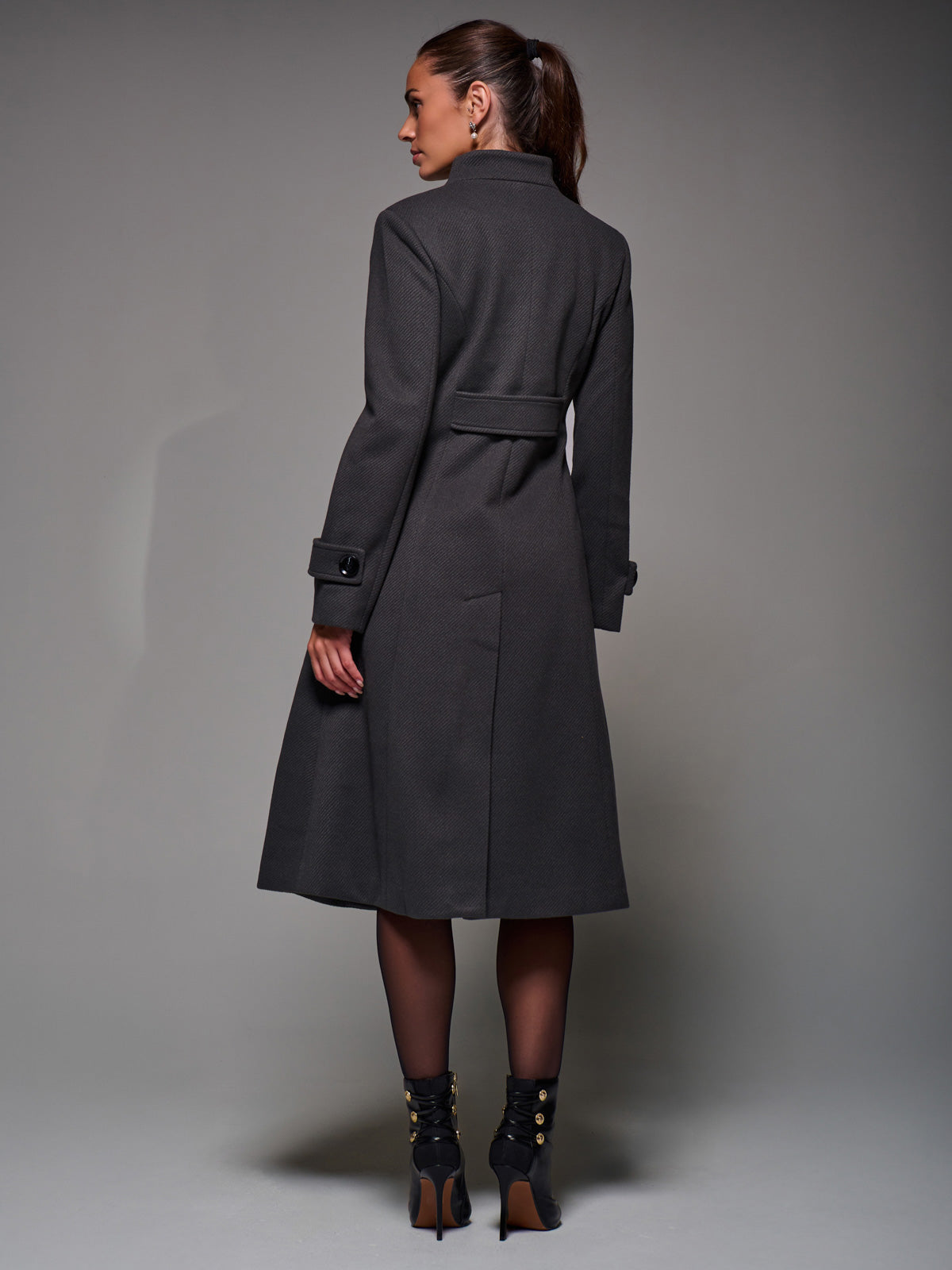 Asymmetric Button Detail Fit & Flare Coat, Dark Grey – Jolie Moi