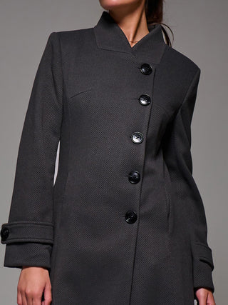 Asymmetric Button Detail Fit & Flare Coat, Dark Grey