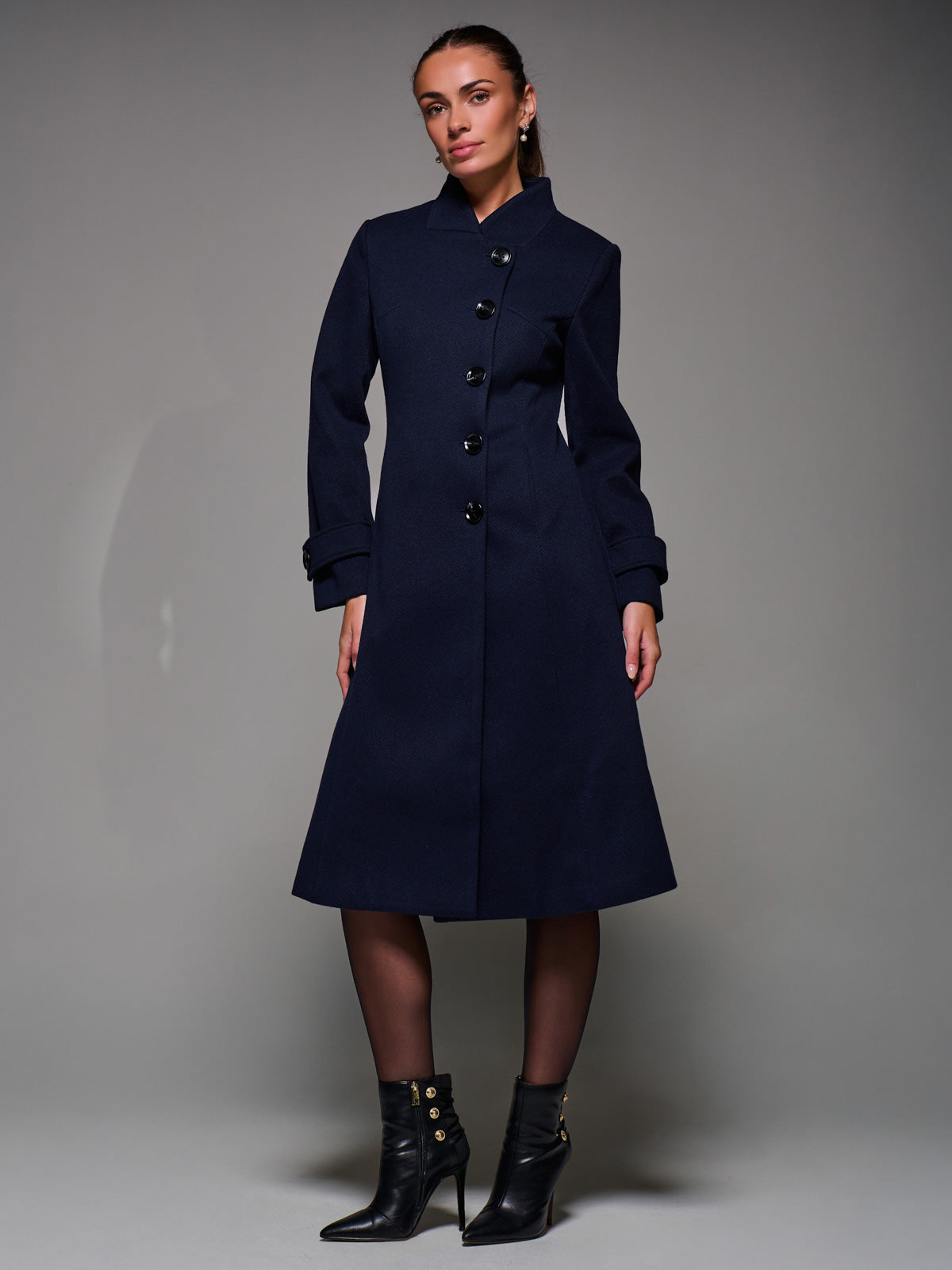 Asymmetric Button Detail Fit & Flare Coat, Navy – Jolie Moi Retail