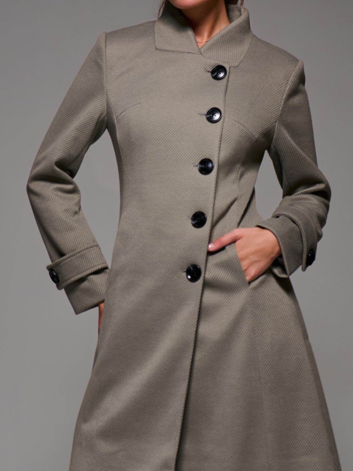 Asymmetric Button Detail Fit & Flare Coat, Stone Green – Jolie Moi