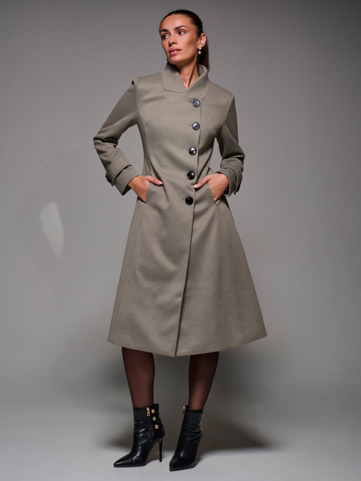 Asymmetric Button Detail Fit & Flare Coat, Stone Green – Jolie Moi