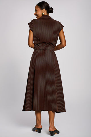 Striped Woven Shirt Midi Dress, Brown