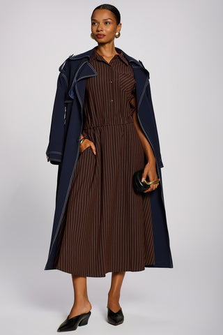 Striped Woven Shirt Midi Dress, Brown