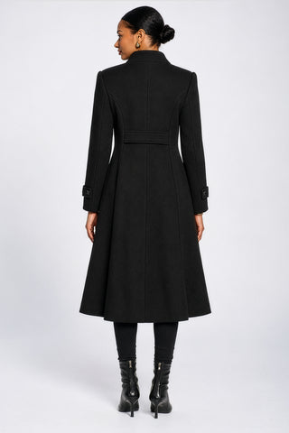 Asymmetrical Button Fit & Flare Jacket, Black