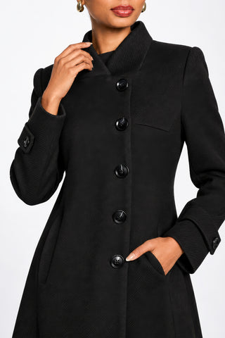 Asymmetrical Button Fit & Flare Jacket, Black