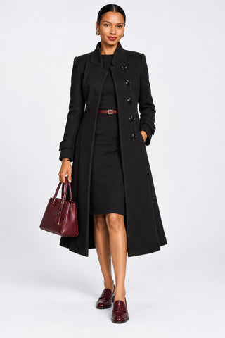 Asymmetrical Button Fit & Flare Jacket, Black