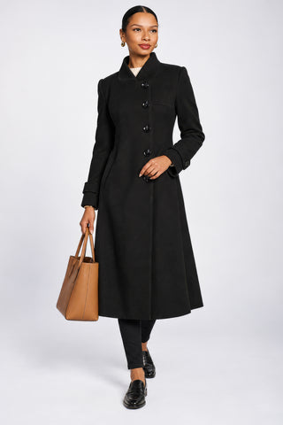 Asymmetrical Button Fit & Flare Jacket, Black