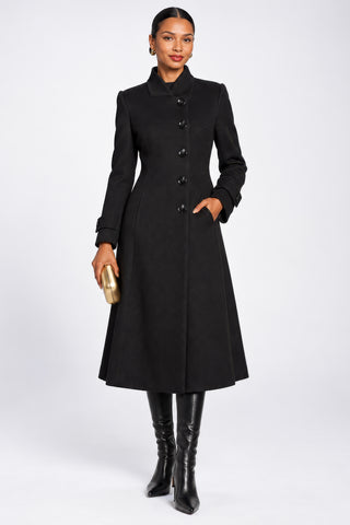 Asymmetrical Button Fit & Flare Jacket, Black