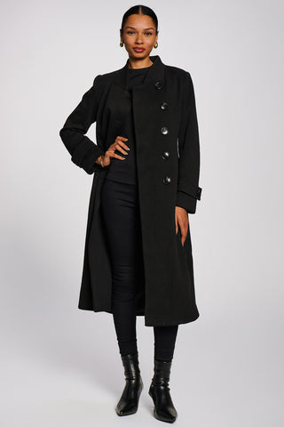 Asymmetrical Button Fit & Flare Jacket, Black