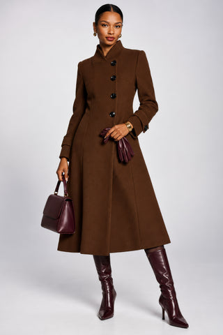 Asymmetrical Button Fit & Flare Jacket, Brown