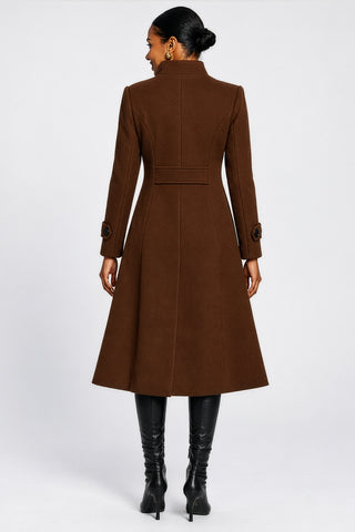 Asymmetrical Button Fit & Flare Jacket, Brown