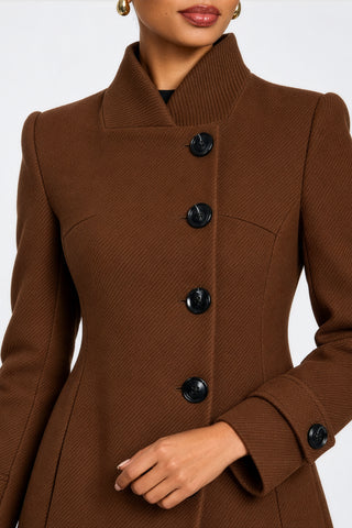 Asymmetrical Button Fit & Flare Jacket, Brown