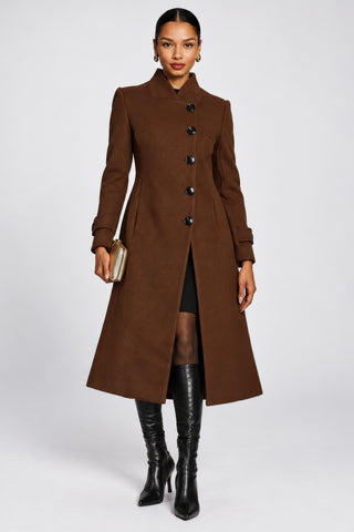 Asymmetrical Button Fit & Flare Jacket, Brown