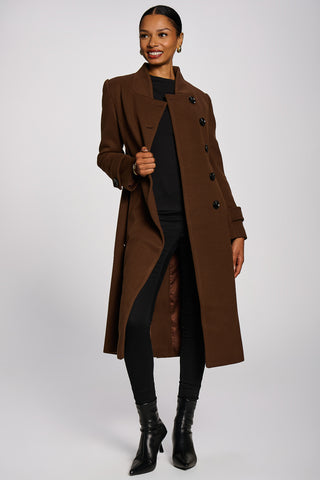 Asymmetrical Button Fit & Flare Jacket, Brown