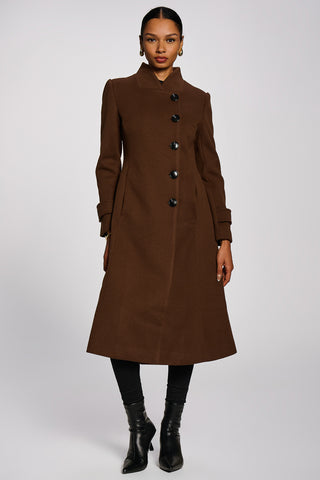 Asymmetrical Button Fit & Flare Jacket, Brown