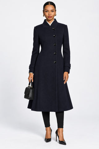 Asymmetrical Button Fit & Flare Jacket, Navy