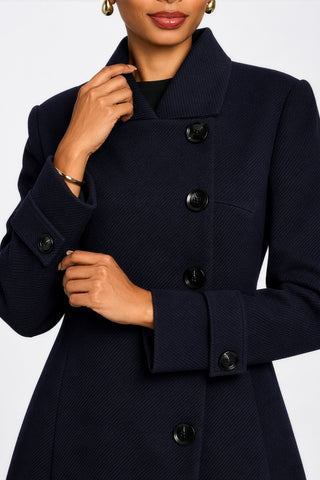 Asymmetrical Button Fit & Flare Jacket, Navy