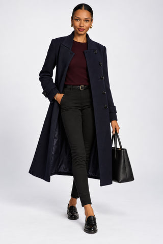 Asymmetrical Button Fit & Flare Jacket, Navy