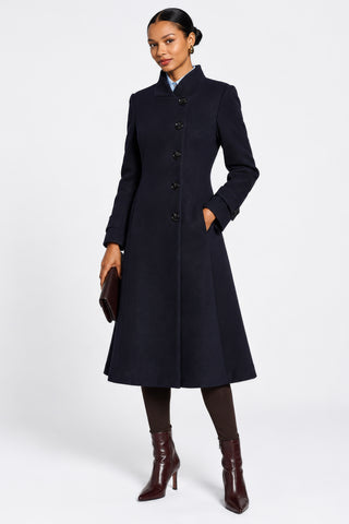 Asymmetrical Button Fit & Flare Jacket, Navy