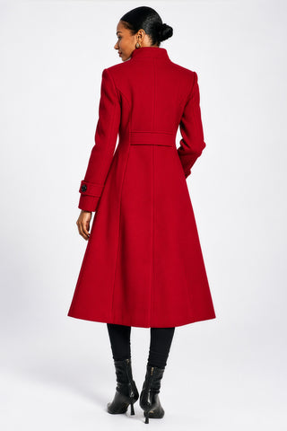 Asymmetrical Button Fit & Flare Jacket, Black, Red