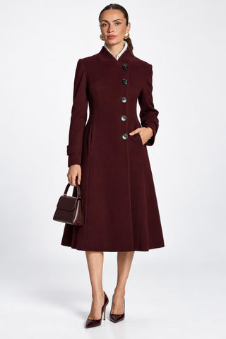 Military Asymmetrical Button Jacket, Burgundy