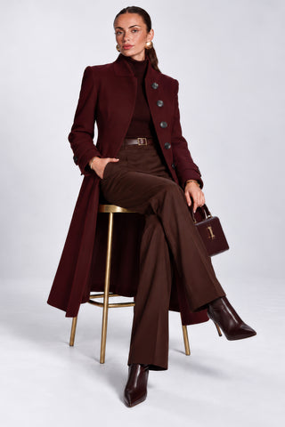 Military Asymmetrical Button Jacket, Burgundy