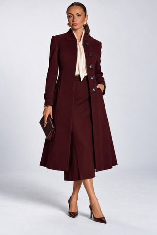 Military Asymmetrical Button Jacket, Burgundy