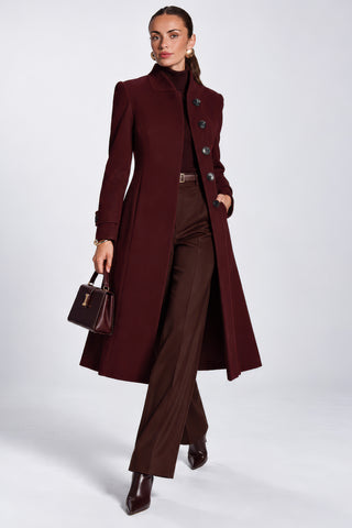 Military Asymmetrical Button Jacket, Burgundy