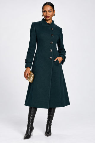 Military Asymmetrical Button Jacket, Dark Green