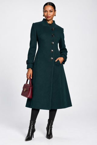 Military Asymmetrical Button Jacket, Dark Green