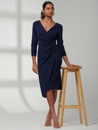 Violetta 3/4 Sleeve Bodycon Dress, Navy Jolie Moi Retail Violetta 3/4 Sleeve Bodycon Dress, Navy Jolie Moi Retail