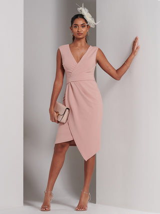 Kiana Wrap Ruched Bodycon Dress, Dusty Pink Jolie Moi Retail Kiana Wrap Ruched Bodycon Dress, Dusty Pink Jolie Moi Retail