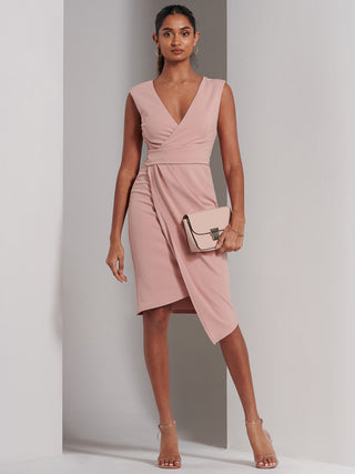 Kiana Wrap Ruched Bodycon Dress, Dusty Pink Jolie Moi Retail Kiana Wrap Ruched Bodycon Dress, Dusty Pink Jolie Moi Retail