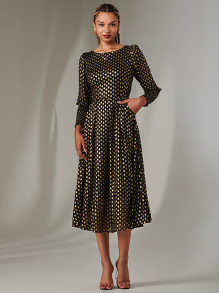 Puff Sleeve Gold Spotty Midaxi Dress, Black Jolie Moi Retail Puff Sleeve Gold Spotty Midaxi Dress, Black Jolie Moi Retail