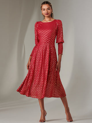 Puff Sleeve Gold Spotty Midaxi Dress, Dark Red Jolie Moi Retail Puff Sleeve Gold Spotty Midaxi Dress, Dark Red Jolie Moi Retail