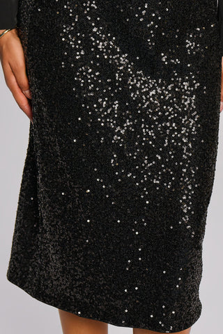 Sequin Pencil Midi Skirt, Black