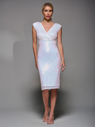 Qaya Sequin V Neck Shift Dress, White Multi