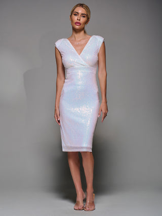 Qaya Sequin V Neck Shift Dress, White Multi