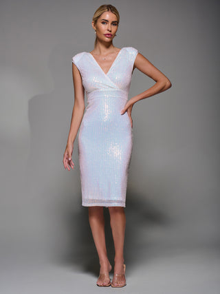 Qaya Sequin V Neck Shift Dress, White Multi