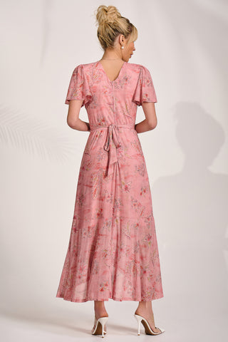 Mesh Wrap Midaxi Dress, Pink Floral