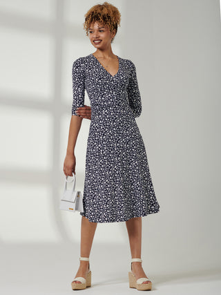 Gretta Jersey Fit & Flare Dress, Navy Floral