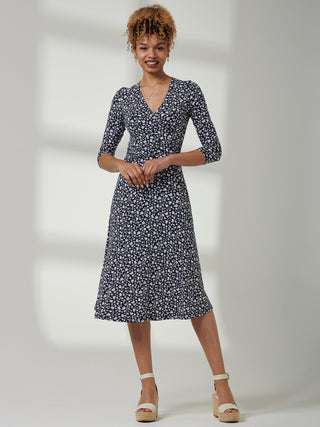 Gretta Jersey Fit & Flare Dress, Navy Floral